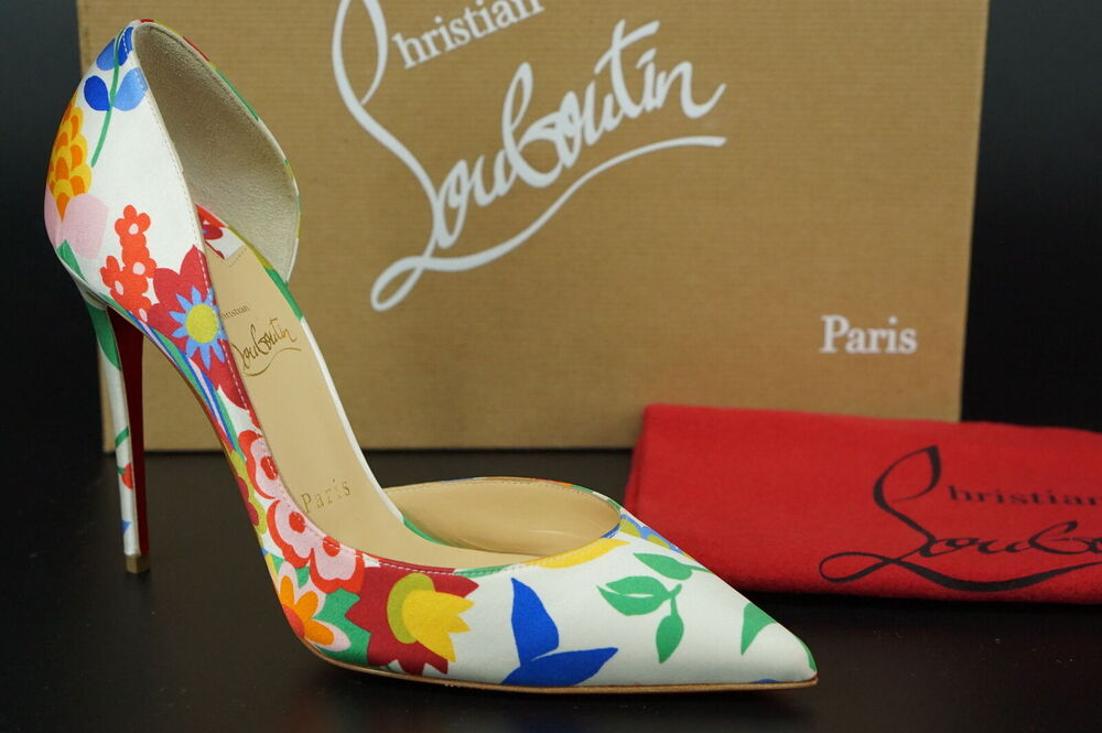 Christian Louboutin Iriza 100mm Crepe Satin Bloomy Pointy d'orsay Pumps SZ 38 - Picture 1 of 12